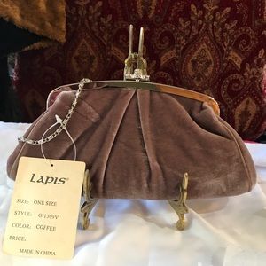 LAPIS Taupe Velvet Clutch / Evening Bag; New